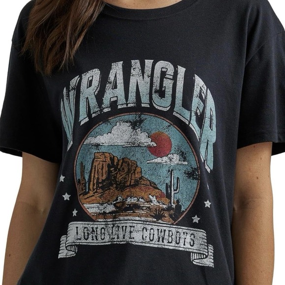 Wrangler Tops - NWT Wrangler Retro Long Live Cowboys Women's Large Boyfriend Fit Jet Black Tee